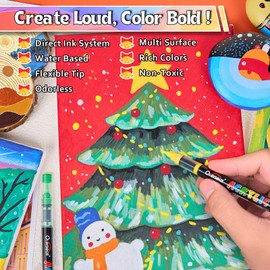 Overseas Acrylic Paint Markers 120 Colors, Liquid Ink Brush Tip Paint Pens - Water Based, No Bleeding, Waterproof Acrylic Marker Pen for Rock, Wood, Canvas, Glass, Fabric, Metal, Plastic, Paper