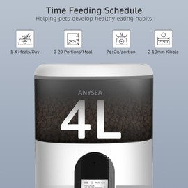 Smart Automatic Cat Feeder, 4L Timed Pet Feeder for Cats with LCD Display, Auomatic Cat Food Dispenser Easy Programmable Portion Control with Desiccant Bag Dual Power Supply 10S Voice Recorder