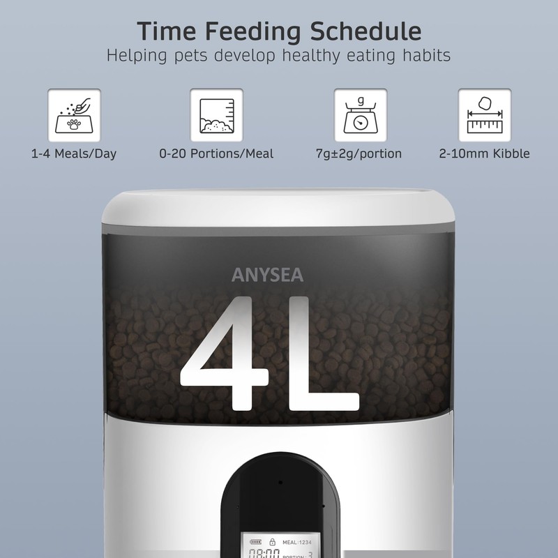 Smart Automatic Cat Feeder, 4L Timed Pet Feeder for Cats
