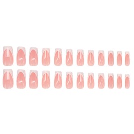 White French Press on Nails Medium Length Ballet Shaped False Nails Artificial Acrylic Nails Glitter Powder Design French Fake Nails Full Cover Glossy Reusable Coffin Nails Glue on Nails for Women