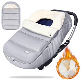 Orzbow Footmuff Baby Seat Winter, Universal Baby Swaddling Blanket Winter with Adjustable Collar, Warm Coral Fleece Lining, Zip, Suitable for Maxi-Cosi, Cybex, Romans etc. (Light Grey)