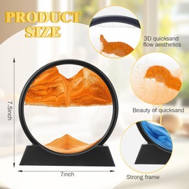 Kasyat 6 Pcs Moving Sand Art Liquid Motion 3D Hourglass Deep Sea Sandscape Liquid Motion 7inch Round Glass Moving Sand Art Picture Display Flowing for Adult Relaxing Desktop Home Office Work Decor