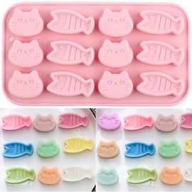 YIMINGMOLD 12 Cavity Cat and Fish Shaped Silicone Molds Mini Fishes Cat Candy Mold For Candy Chocolate