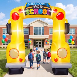 ZeahVeyora 10 FT Back to School Inflatable Arch Giant School Bus Inflatable Arch Welcome Back Blow up Outdoor Decoration with Built-in LED Lights for First Day Birthday Party Lawn Yard Decor(Bus)