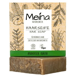 Meina Natural Cosmetics Organic Hair Soap, Vegan Shampoo Bar With Ayurvedic Herbs, Solid Shampoo, Palm Oil-Free, Plastic-Free, 1 x 80 g