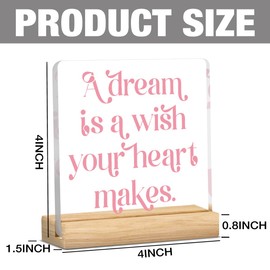 Pink Inspirational House Acrylic Decor for Girls Room Princess Castle Decor for Room a dream is a wish your heart makes Acrylic Sign 4 X 4 Inches