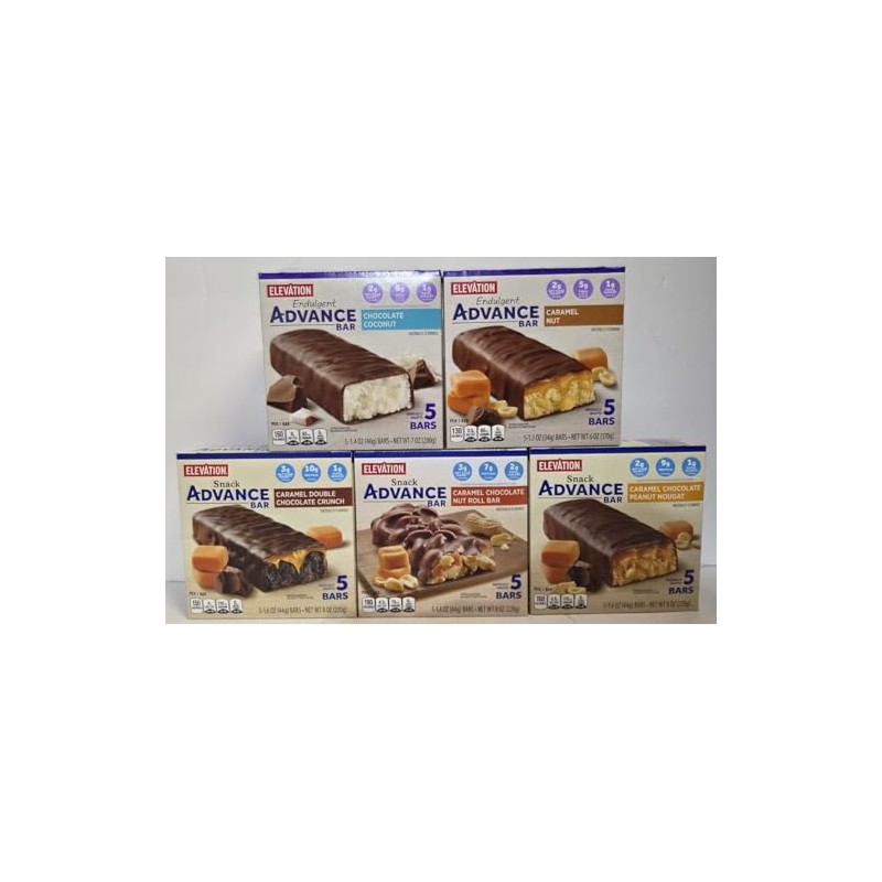 Elevation Endulgent & Snack Advance Bar 5 Flavors Chocolate Coconut,