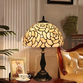 tuomoxte Tiffany Style Table Lamp, Stained Glass Bedside Lamp, Handmade Antique Table Lamp, for Nightstand Bedroom Living Room Home Office, Height 19 Inch, Width 12 Inch, Include LED Bulb