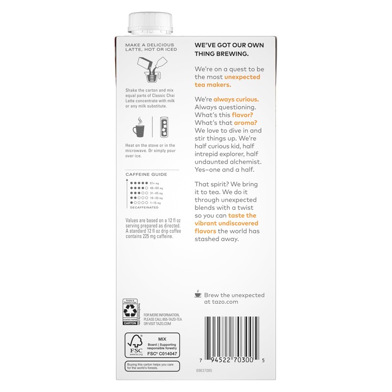 Tazo Chai Tea Latte Concentrate 32 Oz (2x32 Oz)