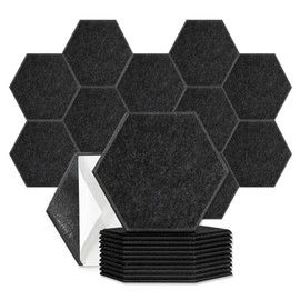 12 Pack Hexagon Acoustic Panels 11.8"X10.3"X0.35" Self-Adhesive High Density Sound Absorbing Panels Sound For Wall Panels In Home Office Reccording Room Studio（Frosted black）