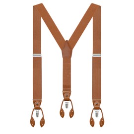 Suspenders for Men Men's Suspenders Brown Leather Button End & Clip 1.4" Wide Adjustable Elastic Y-Back Braces for dress pants jeans
