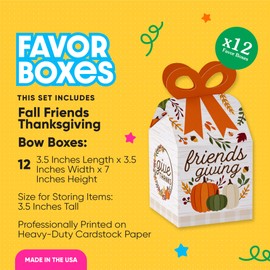 Big Dot of Happiness Fall Friends Thanksgiving - Square Favor Gift Boxes - Friendsgiving Party Bow Boxes - Set of 12