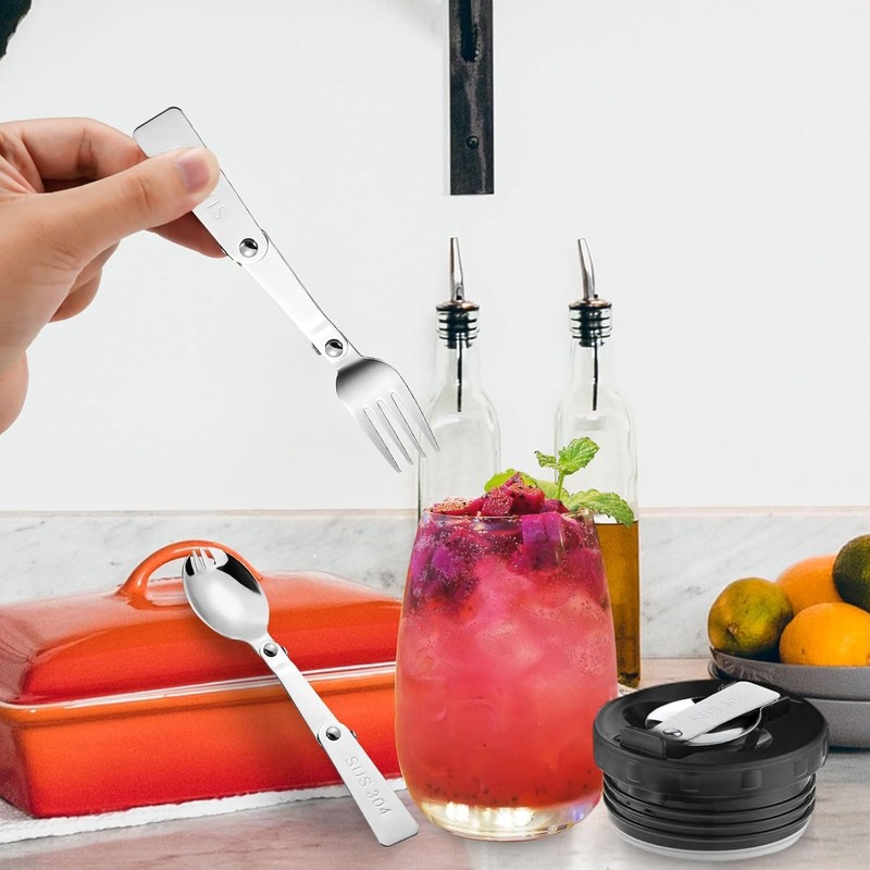 2 PCS Foldable Forks and Spoons Set, Tainless Steel Foldable