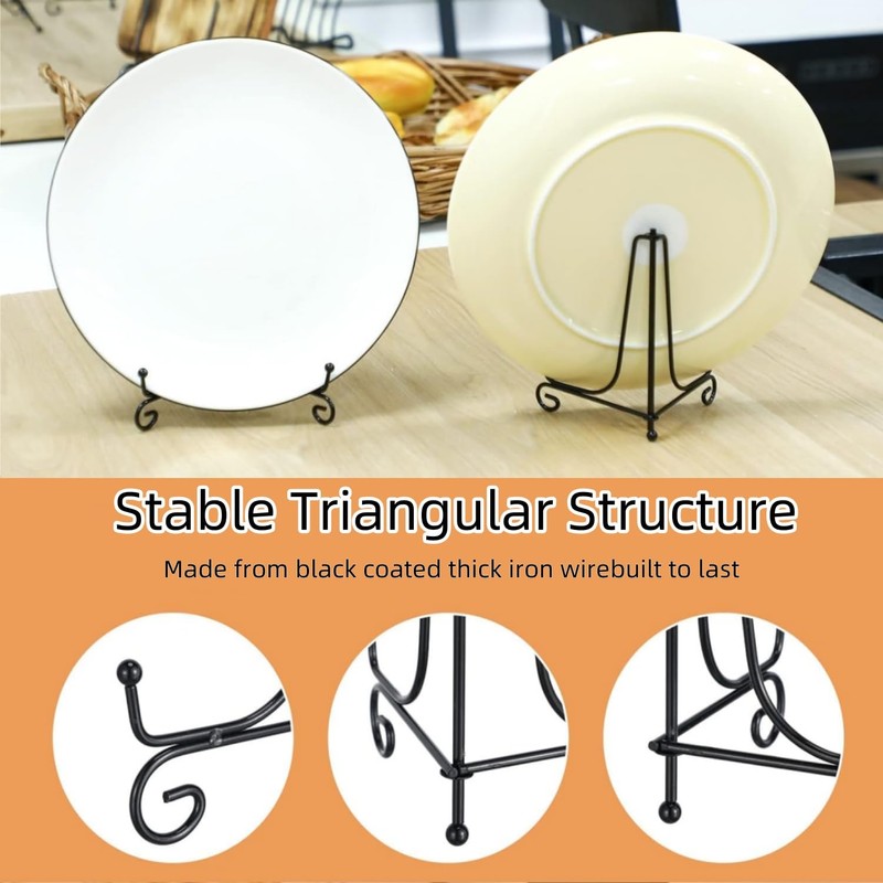 Zjkai 4 Pcs Black Iron Metal 6 Inch Plate Stands