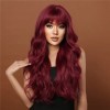 Peluca Rojo Para Mujer Larga Ondulada Flequillos Natural