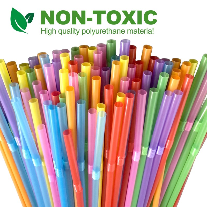 XHQHSZ 200-Pack Solid Colors Flexible Drinking Straws, Plastic Disposable Bendy
