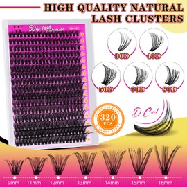 Wispy Eyelash Clusters Pack of 320 Eyelash Clusters 40D Eyelash Clusters 9-16 mm Eyelash Clusters Individual Eyelashes Soft Clusters with Thin Band Artificial Eyelashes (40D, D-Mix 9-16 mm)