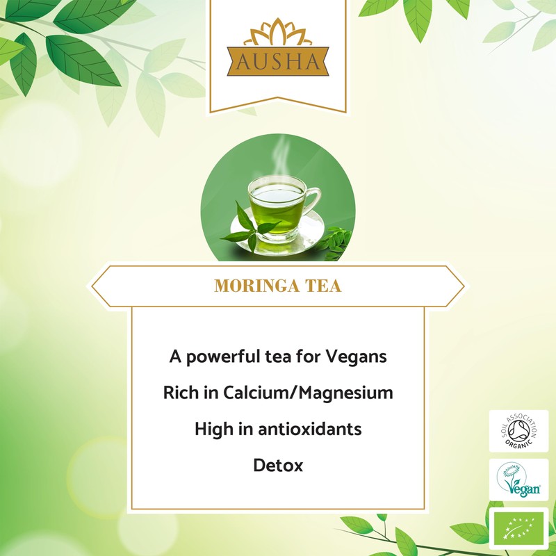 Ausha Organic Moringa Tea - 20 Tea Bags | Caffiene