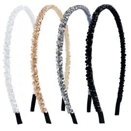 GeorgeX Diademas para Mujeres, 4 PCS Diadema Antideslizante de Moda para el Cabello de las Mujeres, Cintas para el Cabello Clásica (Estilo de Cristal)