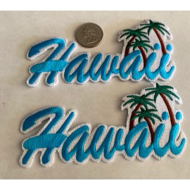 Unbranded (2)- “Hawaii” Embroidered Iron On Patches 5”x 2 1/2” Aqua Blue—Beautiful