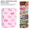DISUOFEART Metal Tin Box with Lid, Cute Pink Bow Sturdy