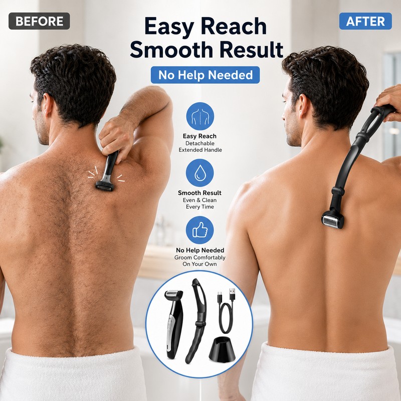 Electric Back Shaver for Men – Detachable Long Handle Body