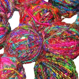 Knitsilk Recycled Sari Silk Yarn, Multicolor Bulky Weight, 100g Balls, (Pack of 6), Handmade in India | Himalayan Jewels |