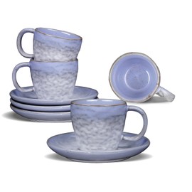 BOILMERIT 3 oz Italian Espresso Cups, Mini Gradient Double Espresso Cups set of 4 with Saucers, Small Vintage Ceramic Demitasse Espresso Mugs for Espresso Coffee Machine