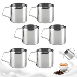 WIYETY Set of 6 Milk Jugs Stainless Steel 90 ml, Mini Milk Foam Jug 3 oz, Small Espresso Jug, Frothing Jug Milk, Small Jug for Coffee Cream, Cappuccino, Latte