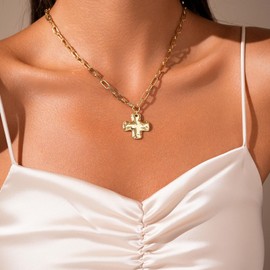 oneyoyo Chunky Gold Cross Necklace for Women Non Tarnish,14k Gold Plated Necklaces Paperclip Dainty Cross Chain Trendy Stack Jewelry Gifts