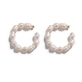 1 Pair Minimalist Faux Pearl Ear Cuff Hoop Earrings Gold Ear Cuff No Piercing Need Bohemia Stackable C Shaped Small Earcuffs Clip Earrings for Women Wedding Jewelry