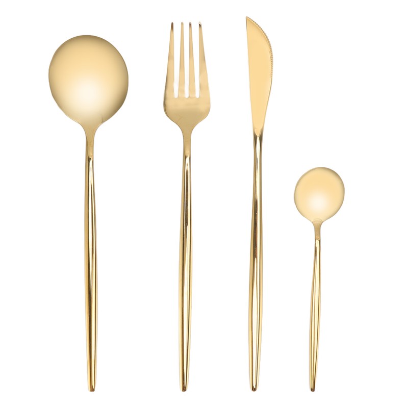 24Pcs Gold Silverware Set Knife Fork Spoon Rustproof Stainless Steel