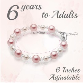 Baby Crystals Pretty Sterling Silver Bracelets for Girls with Pink and White Simulated Pearls, European Crystals, Girls Jewelry, Pearl Bracelet for Girls, Birthday Gifts, Flower Girls