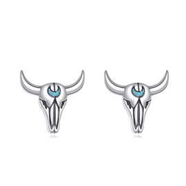 Western Earrings for Women 925 Sterling Silver Cow Stud Earrings Turquoise Cowgirl Cowboy Country Jewellery Gifts for Women and Men, Silver