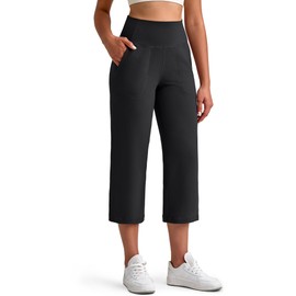 G4Free Wide Leg Capri Pants for Women,High Waist Loose Casual Summer Yoga Pants Ladies Soft Comfortable Lounge Sports Capris with Pockets(Black,L,23")