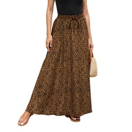 Hount Women's Skirt Elastic Waist Maxi Skirt Elegant Summer Skirt Casual Skirt Long Beach Skirt with Drawstring, black brown