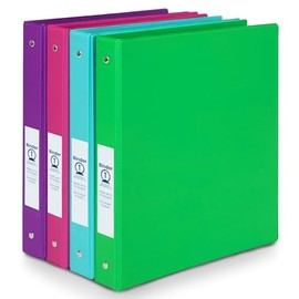 3-Ring Binders 1-Inch, with 2 Interior Pockets – 4 Pack – Fits 8.5” x 11” Paper, Holds 200 Sheets – Colored Binders for School, Office, or Home Use, Assorted Colors (4)