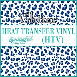 White & Navy Blue Leopard Spots Pattern #3 Glitter HTV 12x18 Sheet Heat Transfer Vinyl Cheetah Print