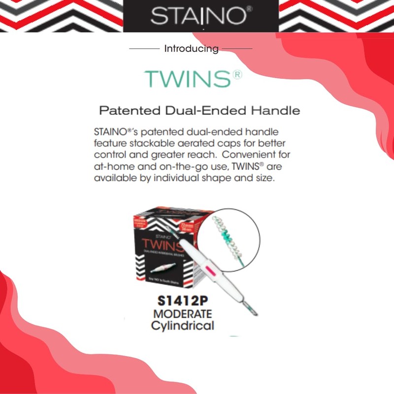 Staino Twins Interdental Brush Dual-Ended Travel Brush, Medium Cylindrical Brush,
