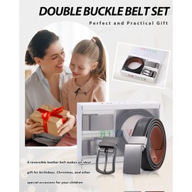 AWAYTR Kids Boys Reversible Belt for Dress Pants with Two Rotative Buckles, Gunmetal Buckle-Black/Brown,100cm