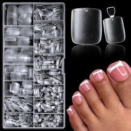AddFavor Long Square Toe Nail Tips - 240pcs Matte Toe Nail Press Ons Clear, Soft Gel Fake Toe Nails Tips 15 Size Toe Tips Fake Toenails Extensions DIY Home Manicure for Women