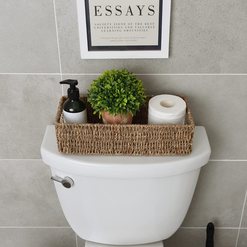 StorageWorks Seagrass Baskets with Built-in Handles, Bathroom Decor Box for