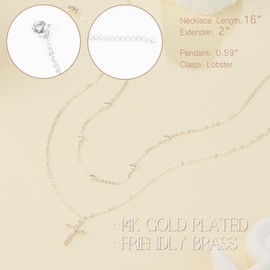 Poxtex Sterling Silver Cross Necklaces for Women Dainty Silver Necklace CZ Layering Necklaces Jewelry Cubic Zirconia Cross Pendant Necklace