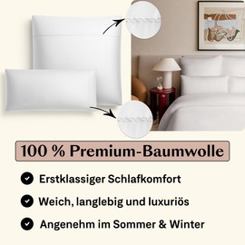 Amqua Mako Satin Pillowcase 40 x 80 cm Cotton (Set of 2) White with Embroidery Satin Cushion Cover 80 x 40 cm 40 x 80 cm Pillowcase Soft Like Silk Pillowcase 40 x 80 cm Pillowcase 40 x 80 cm Mako