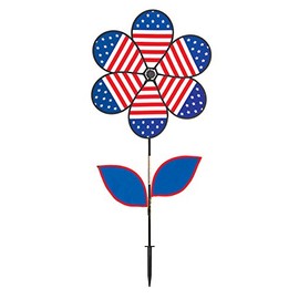 In the Breeze 19-Inch Patriotic Fabric Flower Spinner, 2778, 6-Petal Flower Spinner with Leaves