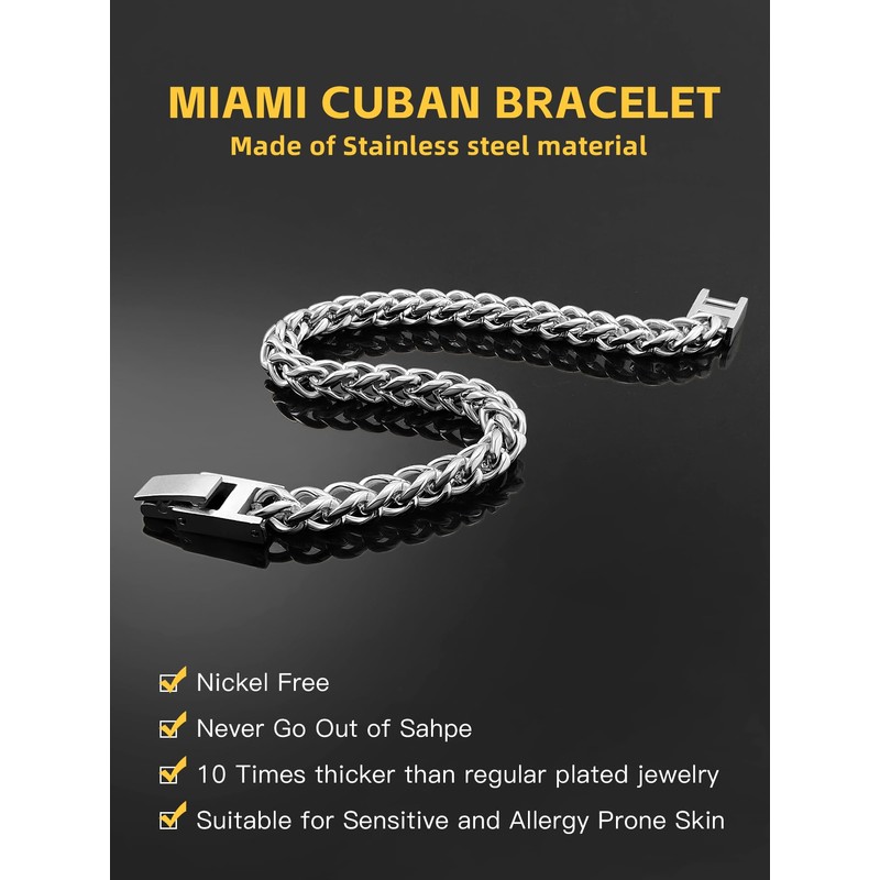 Mens Stainless Steel Franco Chain Bracelet 5MM Link Bracelets, Fold