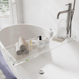 CXNGD Bathtub Tray Table, Clear Acrylic, Anti-Slip Bath Caddy, 32.3 * 7.87 * 1.18in