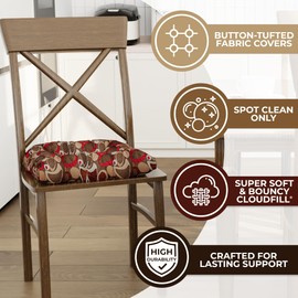 Klear Vu Gripper Overstuffed Universal Non-Slip Dining Chair Cushions for Kitchen Decor or Office Use, U-Shaped Skid-Proof Seat Pad, 17x17 Inches, 2 Count (Pack of 1), Ovation Multi