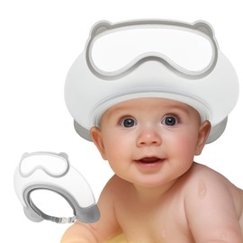 Baby Shower Cap Shield, Shower Cap for Kids, Visor Hat for Eye and Ear Protection for 0-9 Years Old Children, Cute diving goggle Shape Makes The Baby Bath More Fun (Grey)