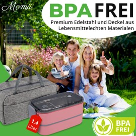 Premium Lunchbox Erwachsene und Kinder inkl. Tragetasche und Besteck Bento box Edelstahl Brotdose Kinder mit Fächern Brotdose Erwachsene Kindergarten Lunch box Jausenbox Brotdosen Bananenbox (Rosa)